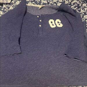 Navy Victoria Secret Pink Henley Top with '86' Graphic